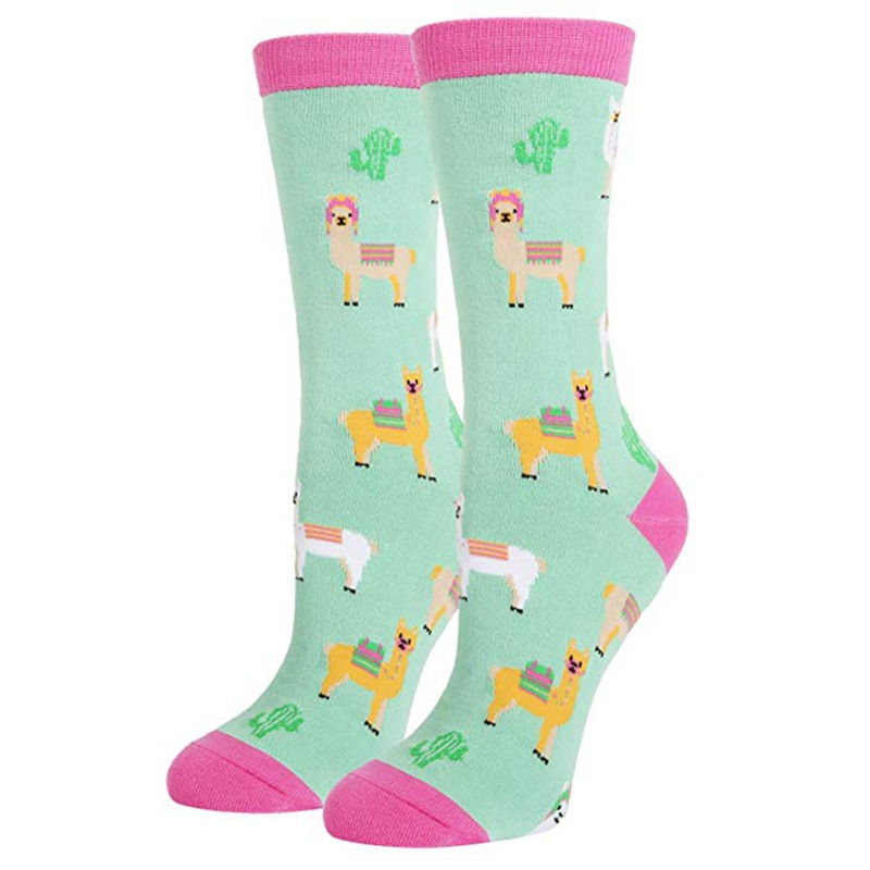 Alpaca Girls Cartoon Printed Casual Cotton Jacquard Crew Socks Christmas Gift Socks